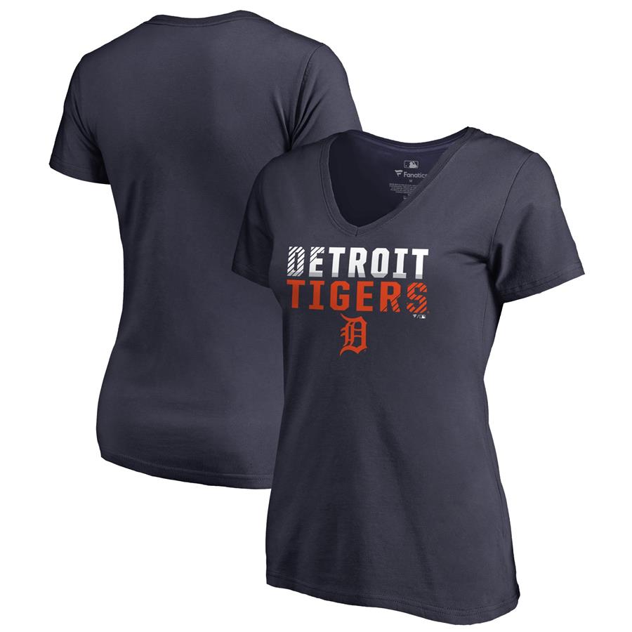 Detroit Tigers Fanatics Branded Women's Fade Out V-Neck T-Shirt - Navy