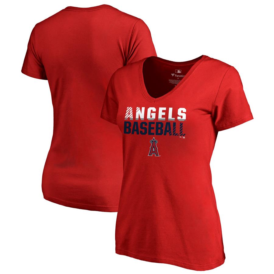 Los Angeles Angels Fanatics Branded Women's Fade Out V-Neck T-Shirt - Red