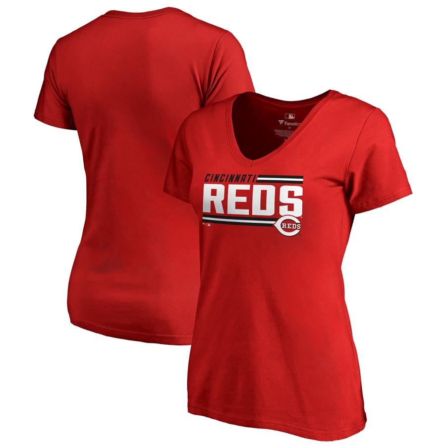 Cincinnati Reds Fanatics Branded Women's Onside Stripe V-Neck T-Shirt - Red