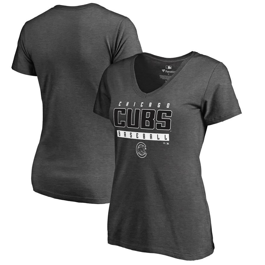 Chicago Cubs Fanatics Branded Women's Charcoal Stack V-Neck T-Shirt - Ash