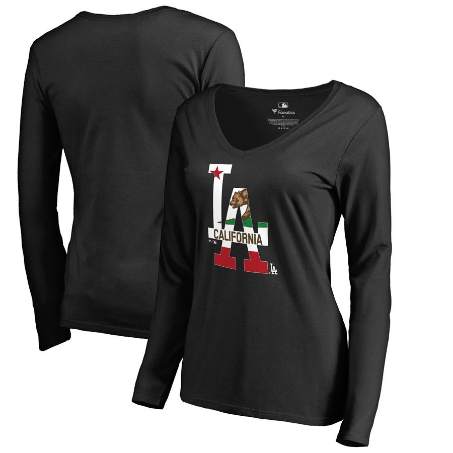 Los Angeles Dodgers Fanatics Branded Women's Hometown Collection Cali Flag Long Sleeve V-Neck T-Shirt - Black