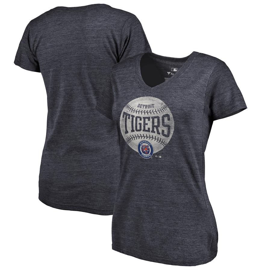 Detroit Tigers Fanatics Branded Women's Cooperstown Collection Slider Tri-Blend V-Neck T-Shirt - Heathered Navy