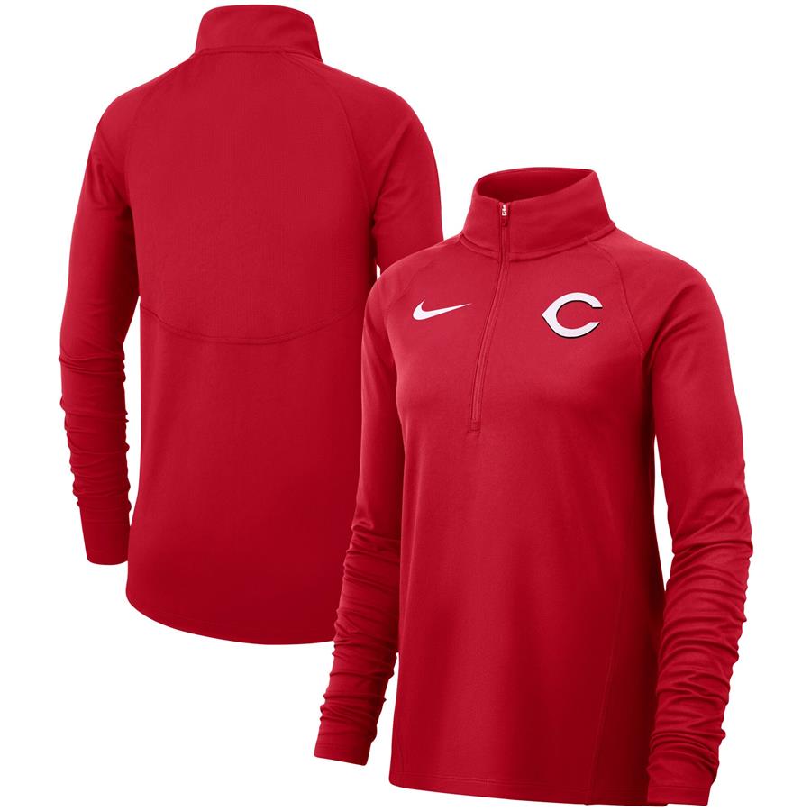 Cincinnati Reds Nike Women's Team Core Half-Zip Raglan Pullover Jacket - Red