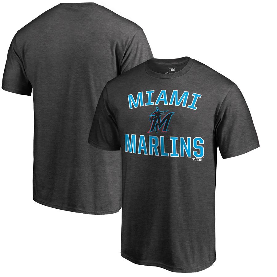 Miami Marlins Fanatics Branded Core Basics Victory Arch T-Shirt - Heathered Gray