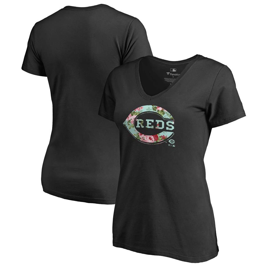 Cincinnati Reds Fanatics Branded Women's Lovely V-Neck T-Shirt - Black