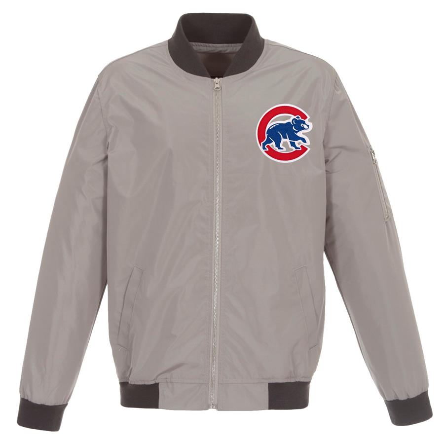 Chicago Cubs JH Design Lightweight Nylon Bomber Jacket - Gray