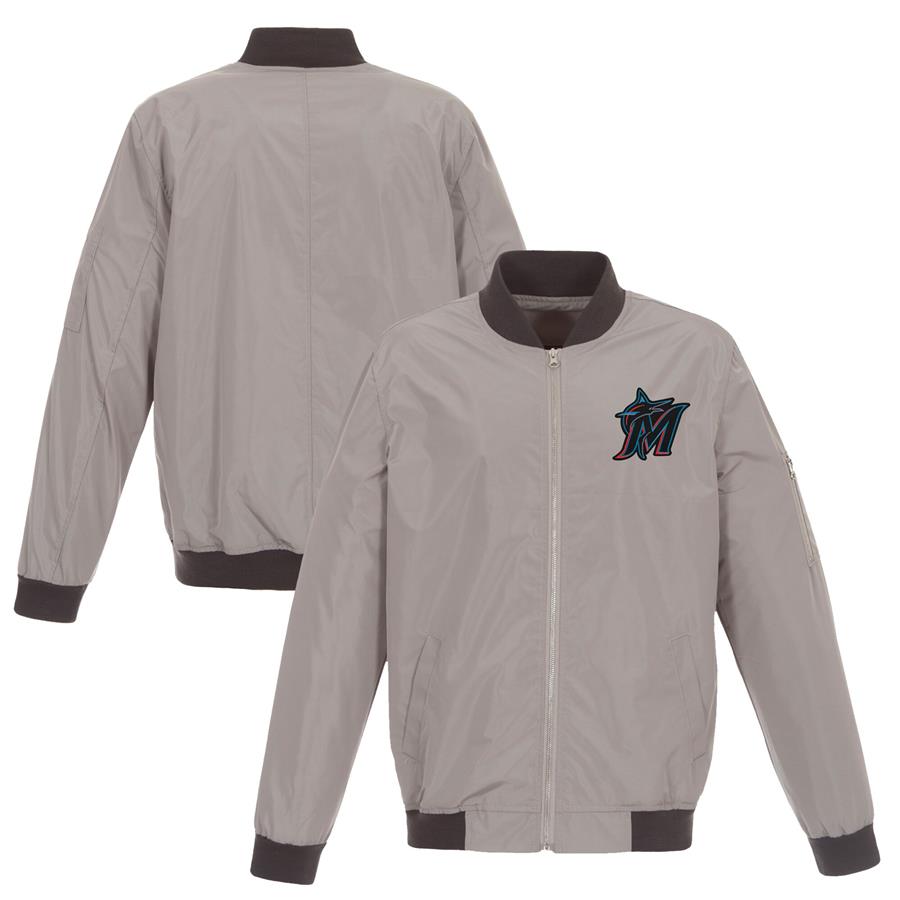 Miami Marlins JH Design Lightweight Nylon Bomber Jacket - Gray