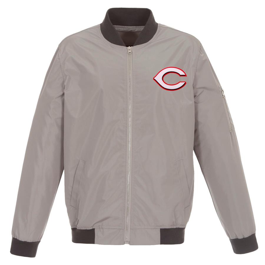 Cincinnati Reds JH Design Lightweight Nylon Bomber Jacket - Gray