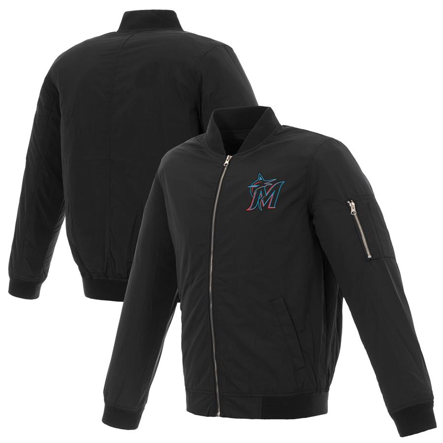 Miami Marlins JH Design Lightweight Nylon Bomber Jacket - Black