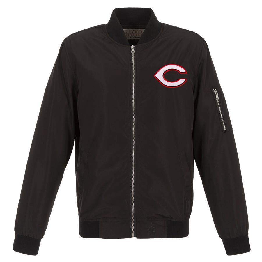 Cincinnati Reds JH Design Lightweight Nylon Bomber Jacket - Black