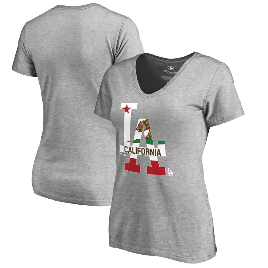 Los Angeles Dodgers Fanatics Branded Women's Hometown Collection Cali Flag T-Shirt - Heathered Gray