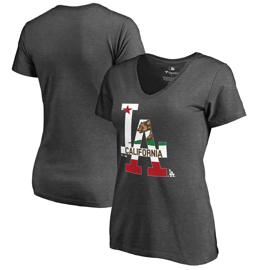 Los Angeles Dodgers Fanatics Branded Women's Hometown Collection Cali Flag T-Shirt - Heathered Charcoal