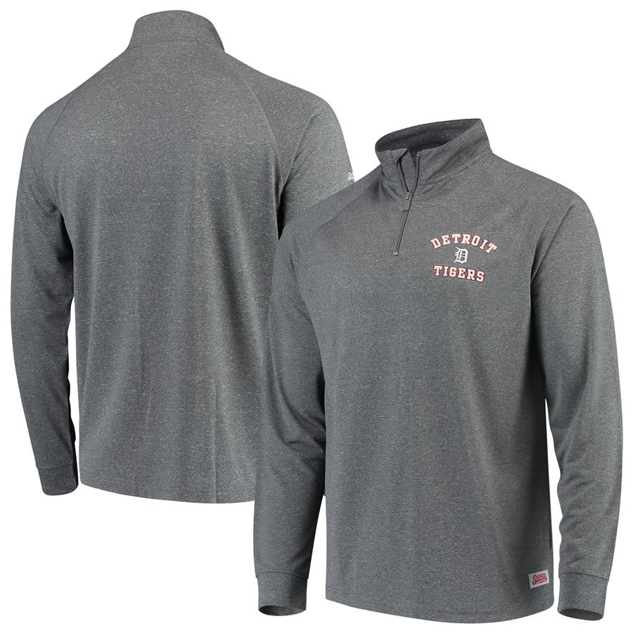 Detroit Tigers Stitches Team Raglan Quarter-Zip Pullover Jacket - Heathered Charcoal