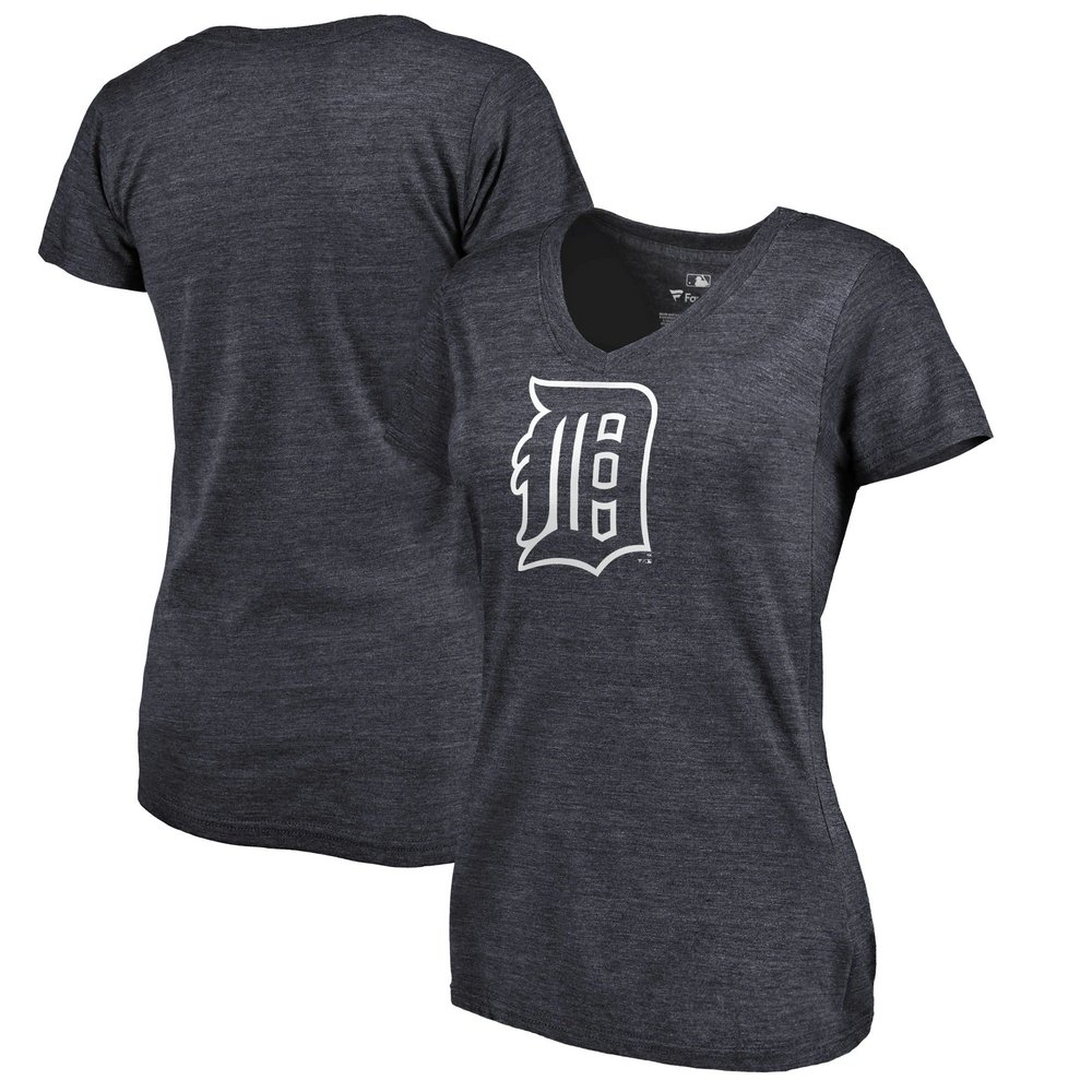 Detroit Tigers Fanatics Branded Women's Cooperstown Collection Forbes Tri-Blend V-Neck T-Shirt - Heathered Navy