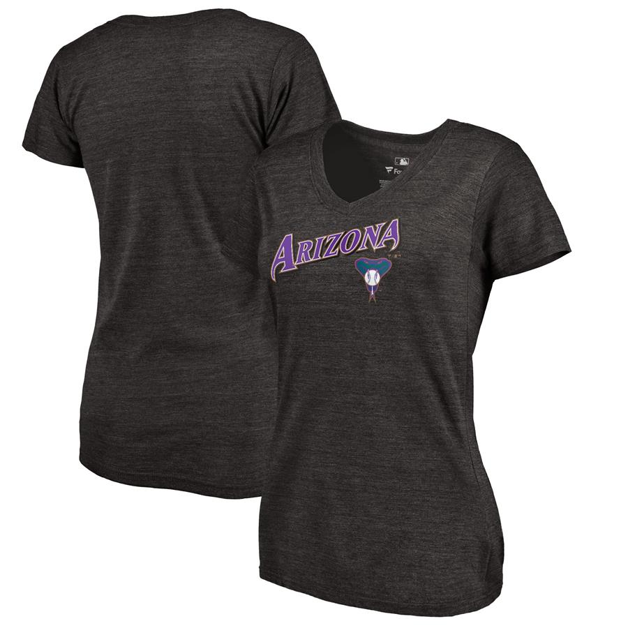 Arizona Diamondbacks Fanatics Branded Women's Vintage Cooperstown Collection Wahconah Tri-Blend V-Neck T-Shirt - Black