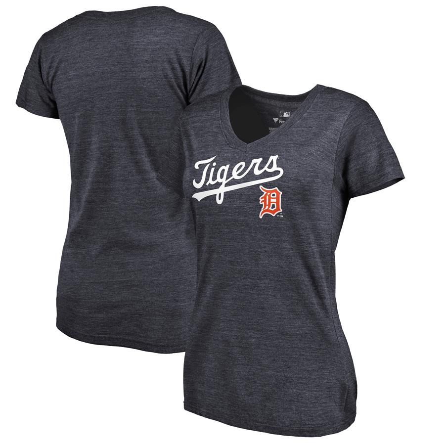 Detroit Tigers Fanatics Branded Women's Vintage Cooperstown Collection Wahconah Tri-Blend V-Neck T-Shirt - Navy