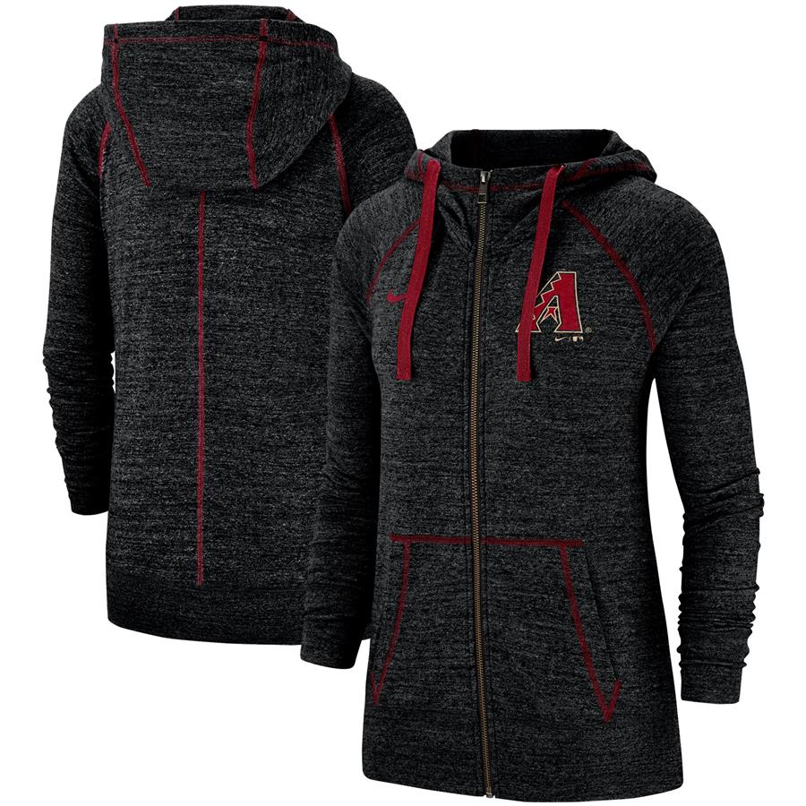 Arizona Diamondbacks Nike Women's Gym Vintage Team Full-Zip Hoodie - Heathered Black