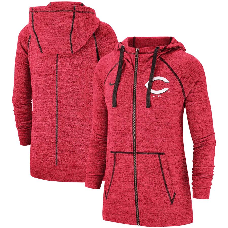 Cincinnati Reds Nike Women's Gym Vintage Team Full-Zip Hoodie - Heathered Red