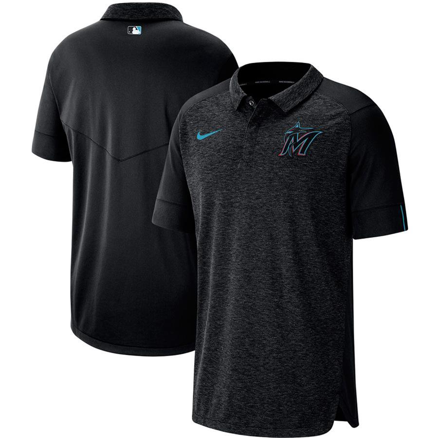 Miami Marlins Nike Authentic Collection Team Logo Elite Performance Raglan Polo - Black