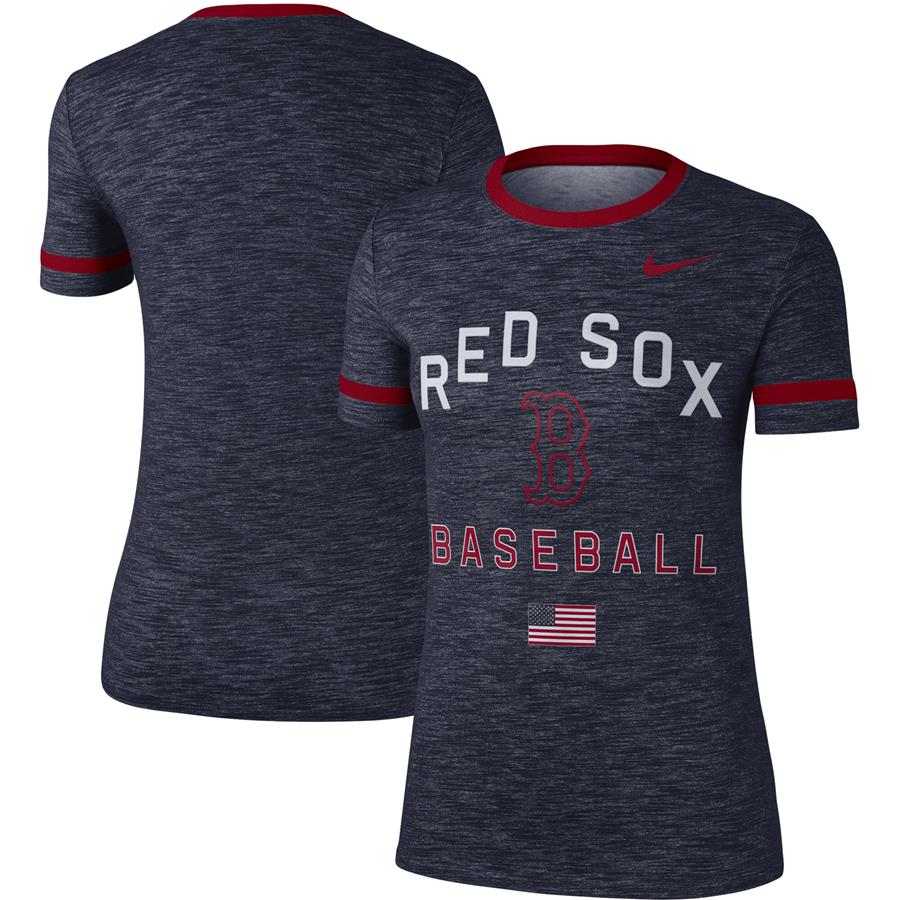 Boston Red Sox Nike Women's Fourth Of July Performance Slub Crew Ringer T-Shirt - Navy