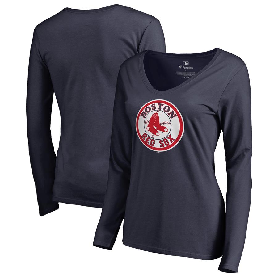 Boston Red Sox Fanatics Branded Women's Cooperstown Collection Forbes Long Sleeve V-Neck T-Shirt - Navy