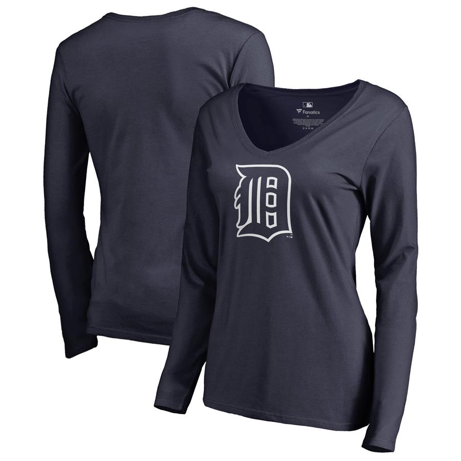 Detroit Tigers Fanatics Branded Women's Cooperstown Collection Forbes Long Sleeve V-Neck T-Shirt - Navy