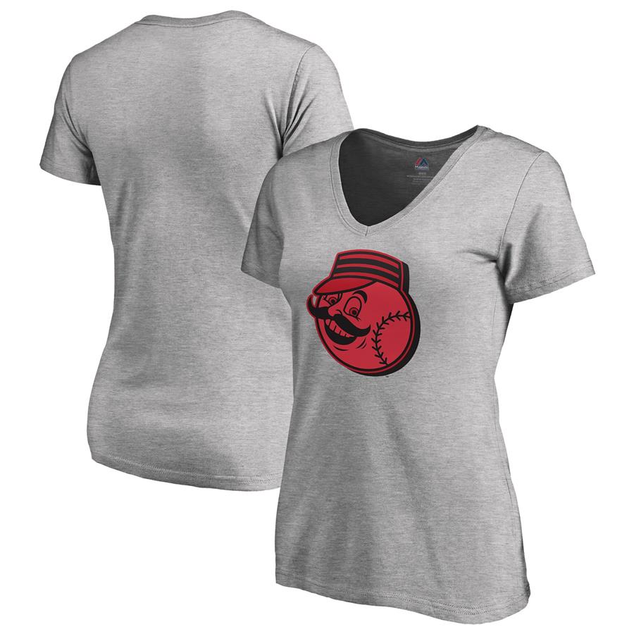 Cincinnati Reds Majestic Women's 2018 Players' Weekend V-Neck T-Shirt - Heather Gray