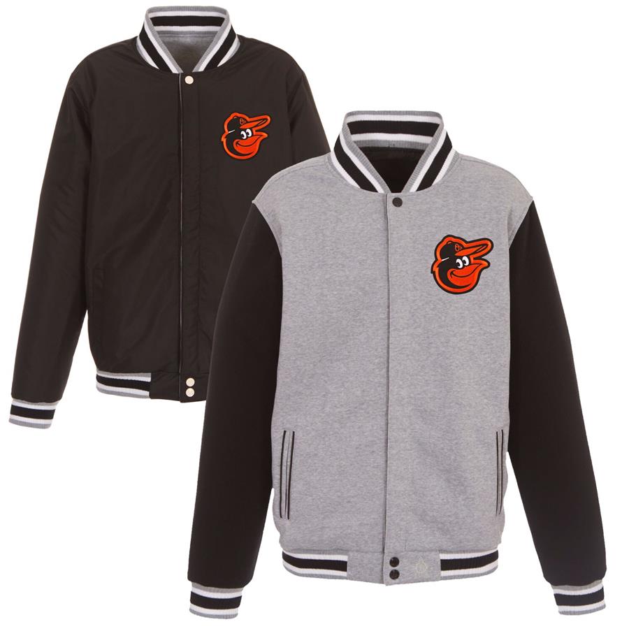 Baltimore Orioles JH Design Embroidered Reversible Full Snap Fleece Jacket - Gray