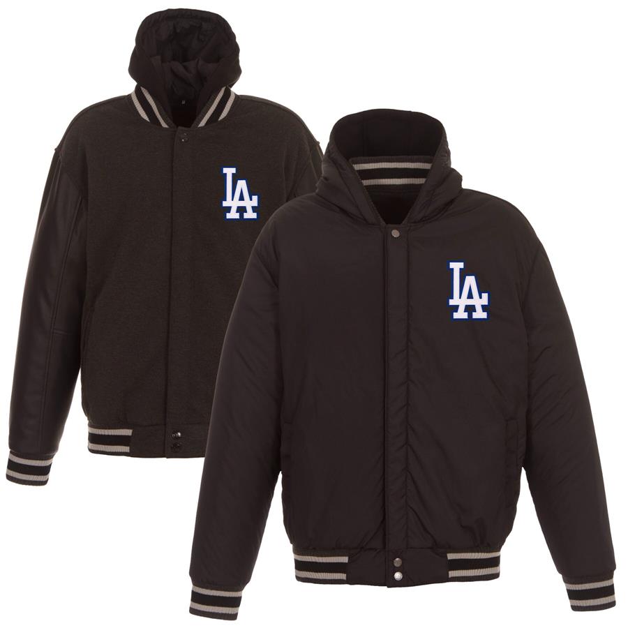 Los Angeles Dodgers JH Design Heavyweight Reversible Full Snap Hoodie - Charcoal