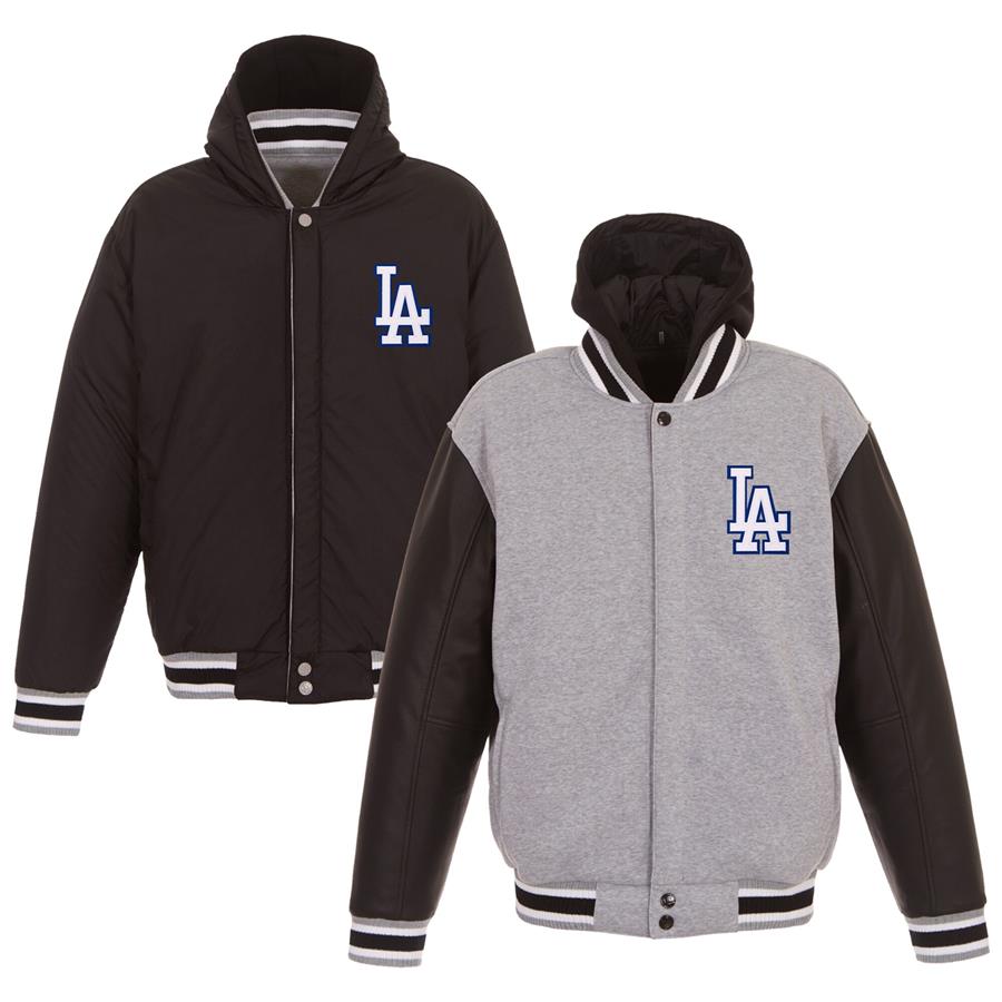 Los Angeles Dodgers JH Design Heavyweight Reversible Full Snap Hoodie - Gray