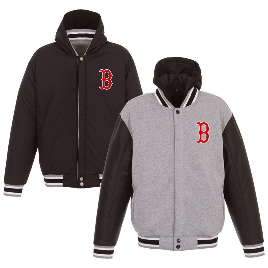 Boston Red Sox JH Design Heavyweight Reversible Full Snap Hoodie - Gray