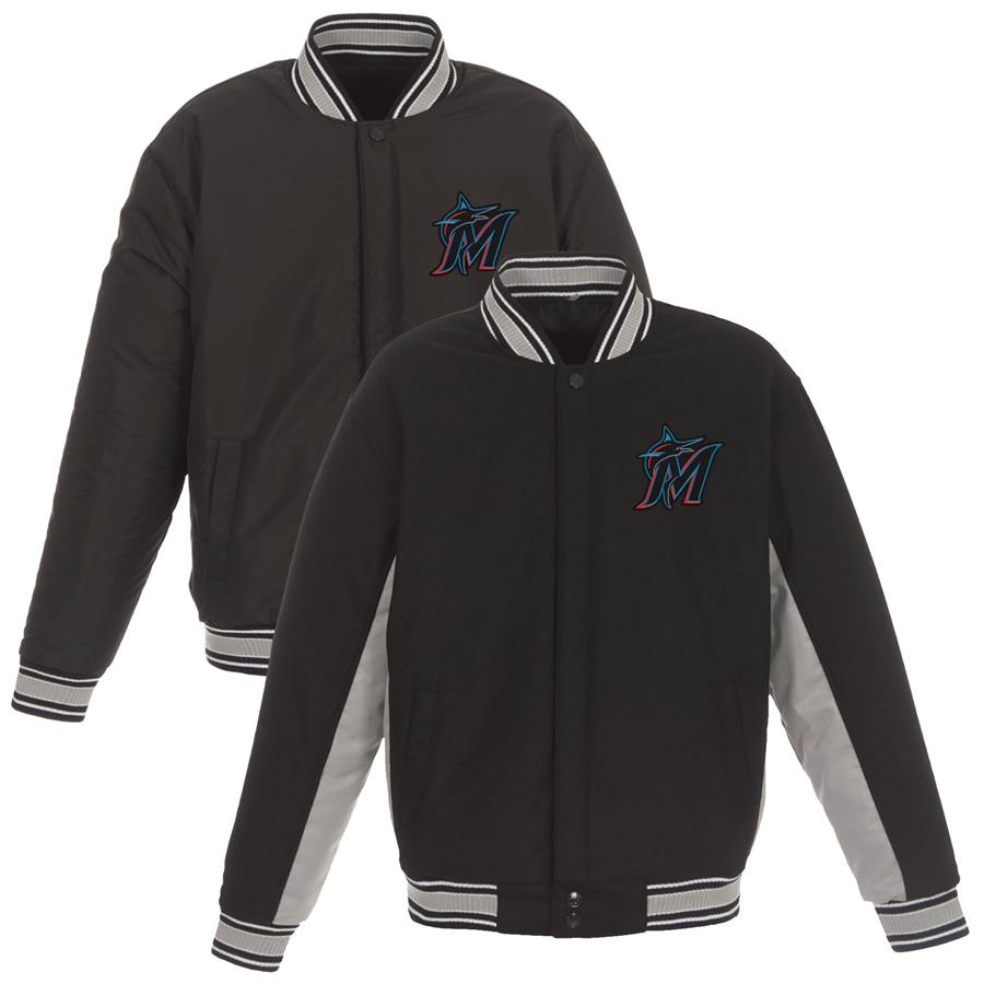 Miami Marlins JH Design Wool Poly-Twill Accent Full Snap Jacket - Black