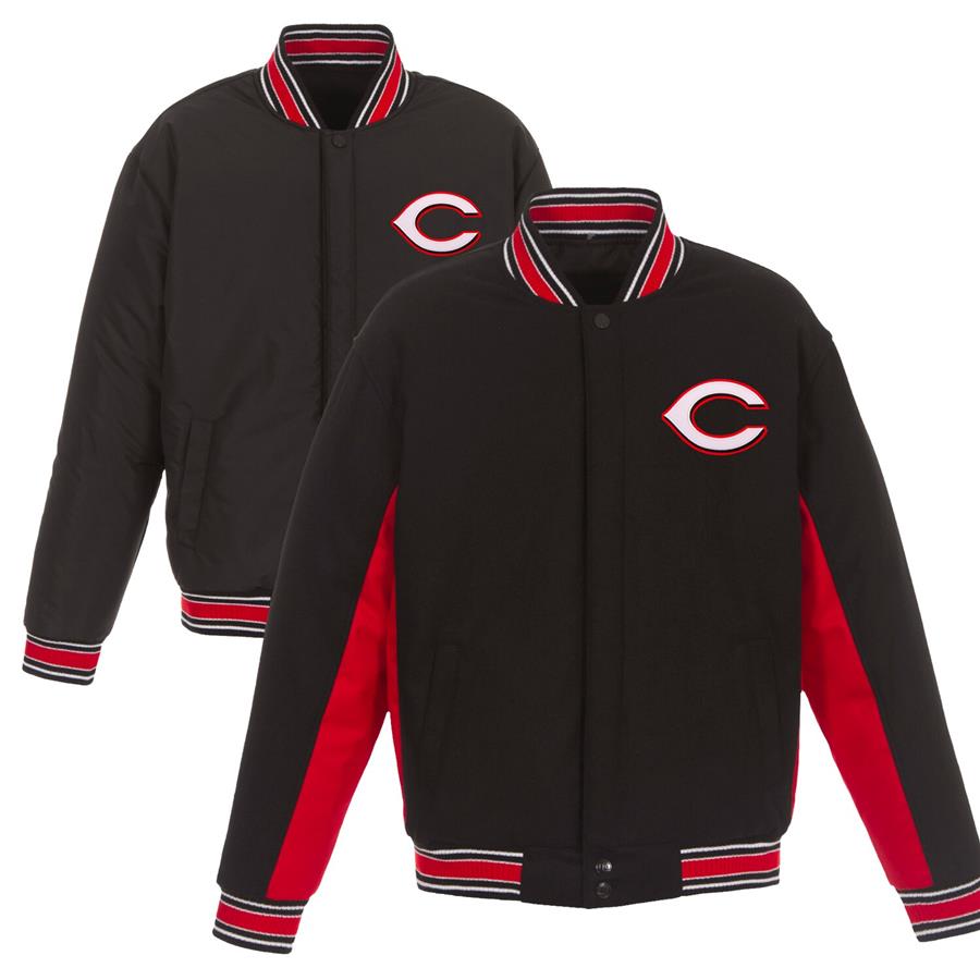Cincinnati Reds JH Design Wool Poly-Twill Accent Full Snap Jacket - Black