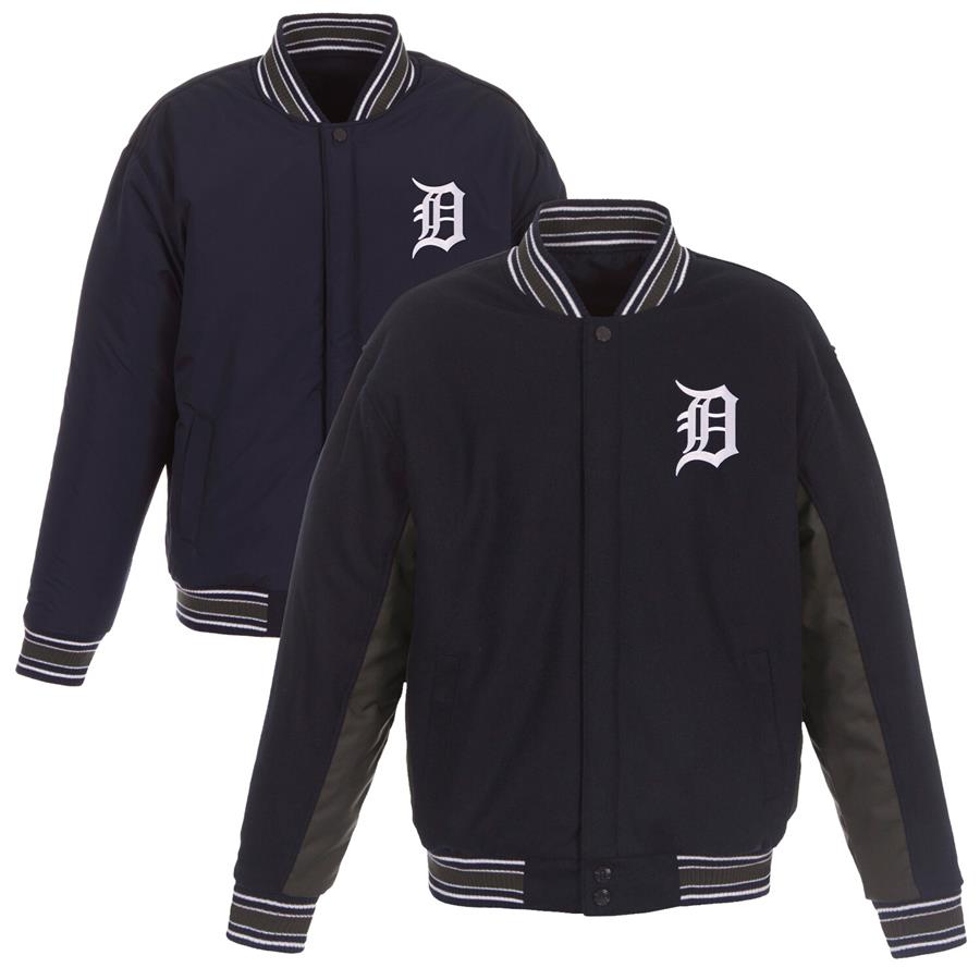 Detroit Tigers JH Design Wool Poly-Twill Accent Full Snap Jacket - Navy