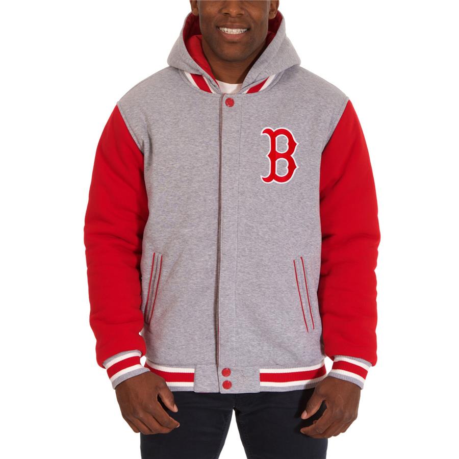 Boston Red Sox JH Design Reversible Fleece Full Snap Hoodie - Gray