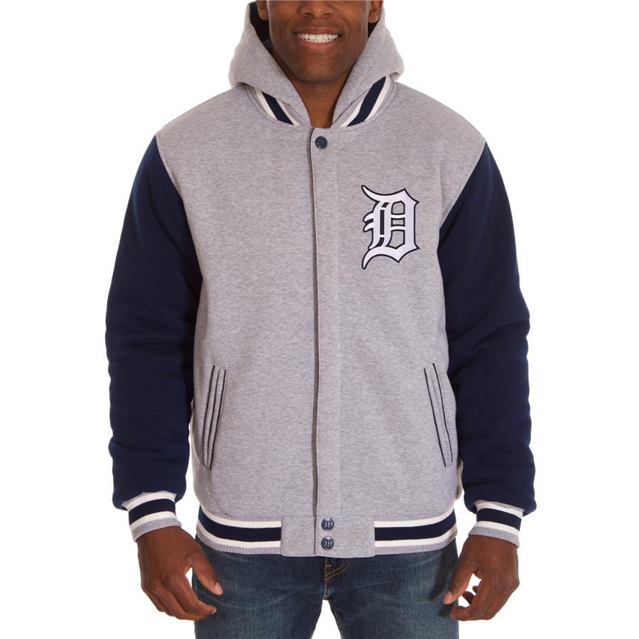 Detroit Tigers JH Design Reversible Fleece Full Snap Hoodie - Gray