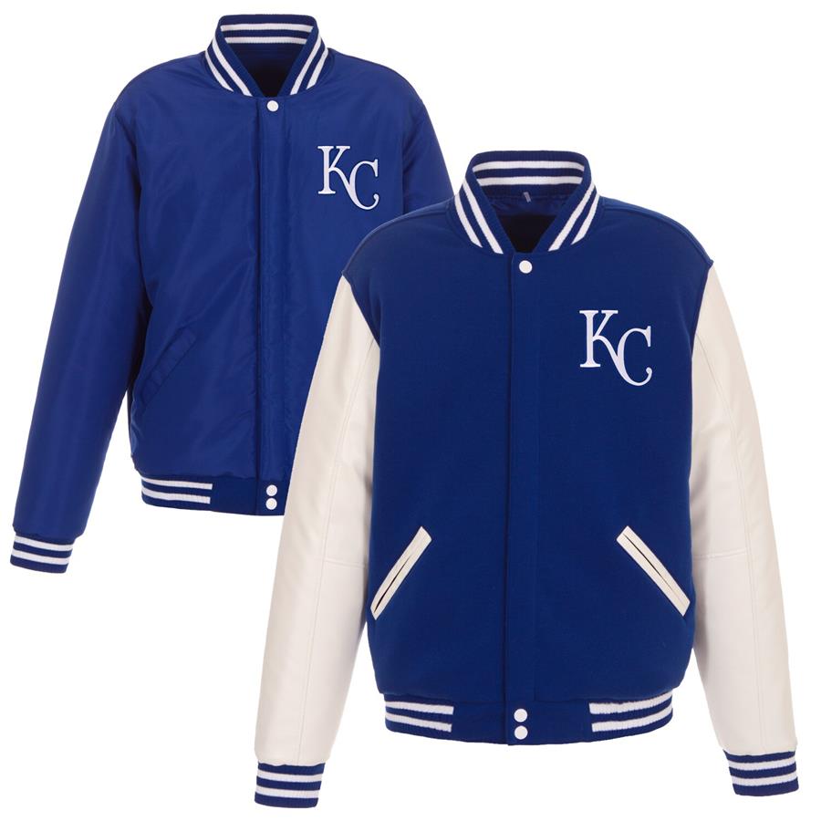 Kansas City Royals JH Design Reversible Fleece Jacket with Faux Leather Sleeves - Royal