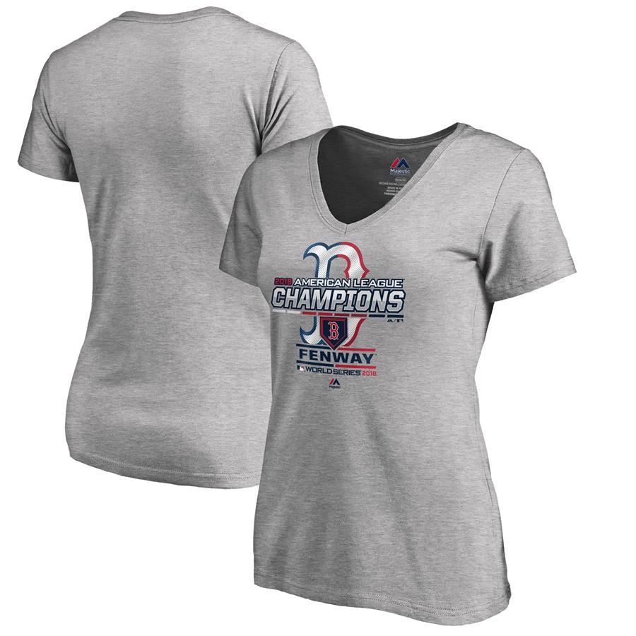 Boston Red Sox Majestic Women's 2018 American League Champions Locker Room T-Shirt - Heather Gray