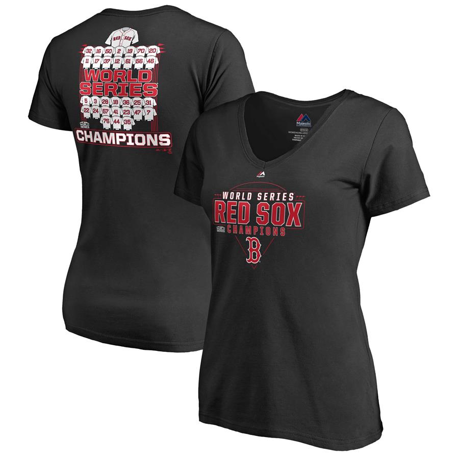 Boston Red Sox Majestic Women's 2018 World Series Champions Jersey Roster V-Neck T-Shirt - Black