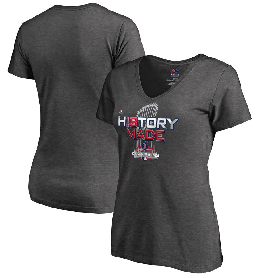 Boston Red Sox Majestic Women's 2018 World Series Champions Locker Room V-Neck T-Shirt - Charcoal