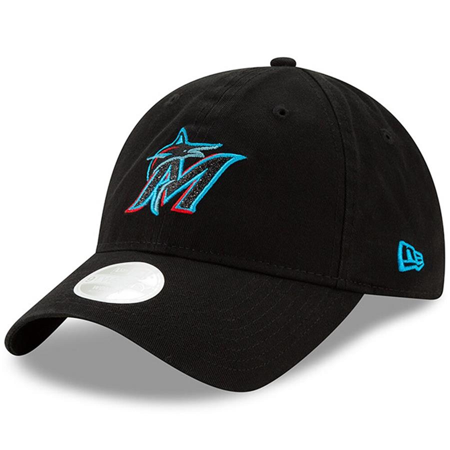 Miami Marlins New Era Women's 2019 Team Glisten 9TWENTY Adjustable Hat - Black