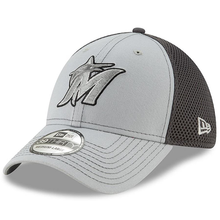 Miami Marlins New Era 2019 Grayed Out NEO 39THIRTY Flex Hat - Gray