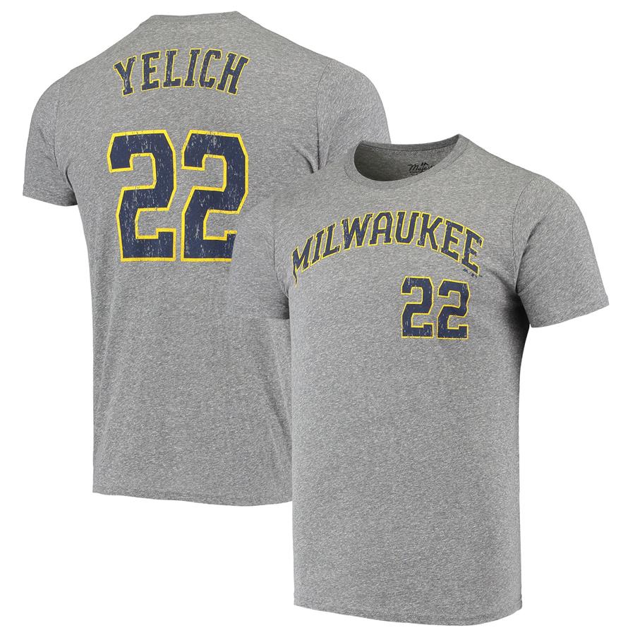Christian Yelich Milwaukee Brewers Majestic Threads Name & Number Tri-Blend T-Shirt - Gray