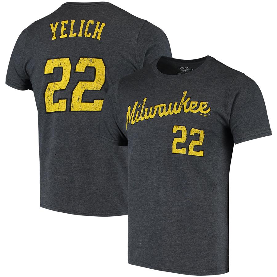 Christian Yelich Milwaukee Brewers Majestic Threads Name & Number Tri-Blend T-Shirt - Navy