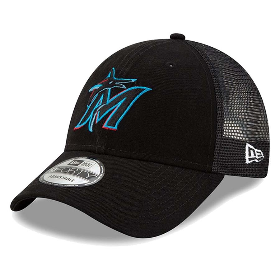 Miami Marlins New Era 2019 Trucker 9FORTY Adjustable Hat - Black
