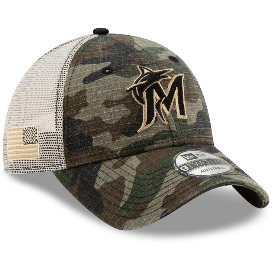 Miami Marlins New Era Honor Trucker 9TWENTY Adjustable Hat - Camo