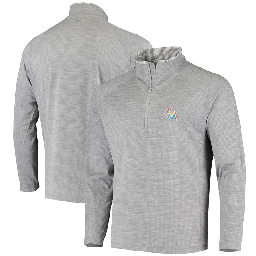 Miami Marlins Vineyard Vines Performance Sankaty Half-Zip Pullover Jacket - Heathered Gray