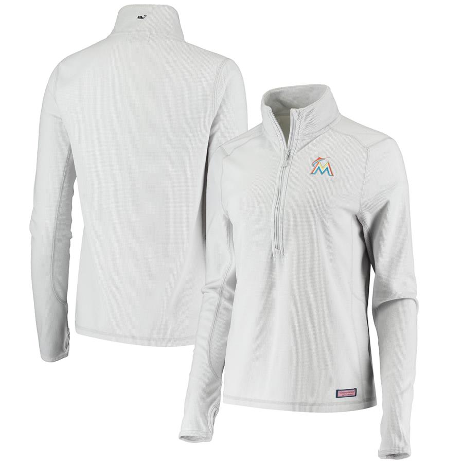 Miami Marlins Vineyard Vines Women's Performance Grid Half-Zip Pullover Jacket - Gray