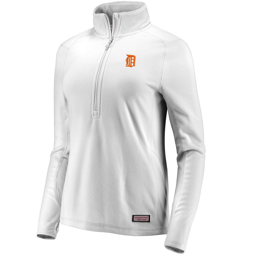 Detroit Tigers Vineyard Vines Women's Performance Grid Half-Zip Pullover Jacket - White