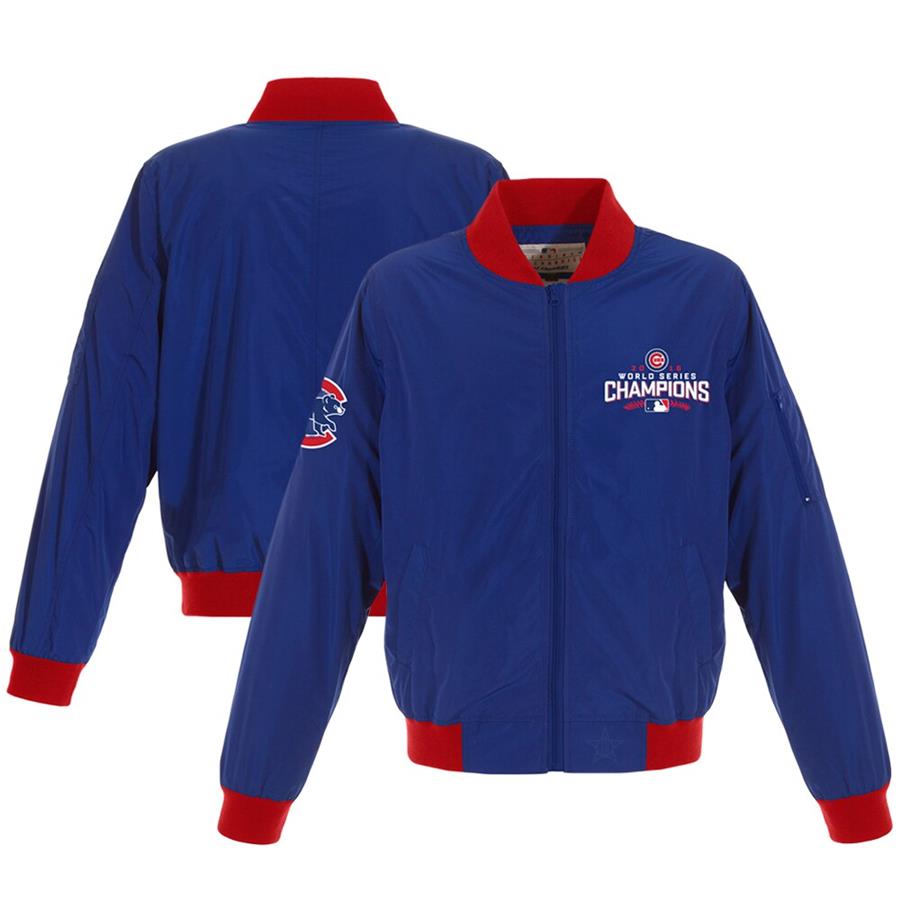 Chicago Cubs JH Design Women's 2016 World Series Nylon Full-Zip Bomber Jacket - Royal